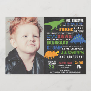 Dinosaur birthday photo chalkboard rawr roar boy invitation