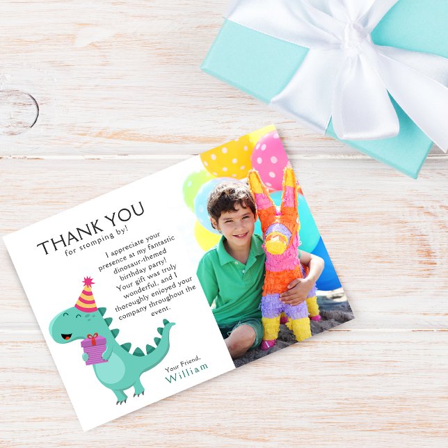 Dinosaur Birthday Photo Party Custom Thank You Card (Creator Uploaded)