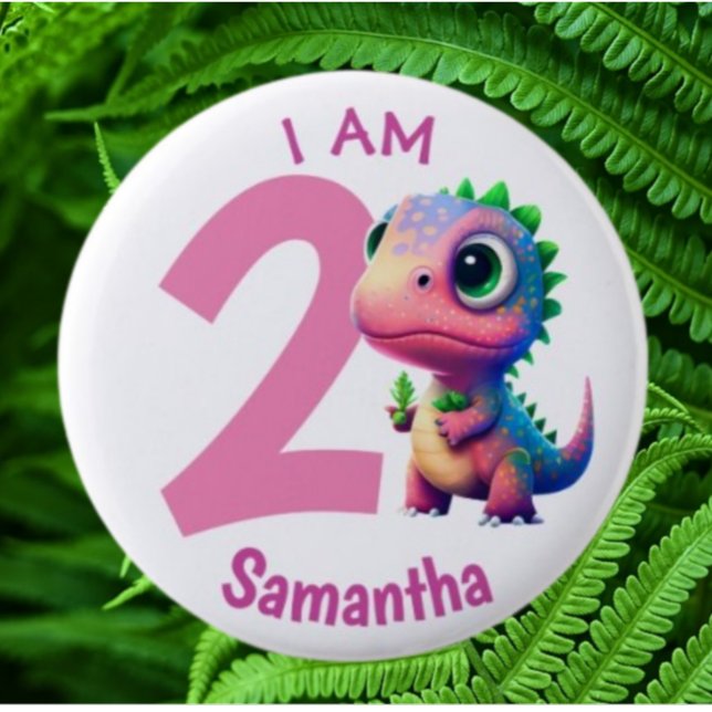 Dinosaur birthday Pink 6 Cm Round Badge (Fun Pink Jurassic Dinosaur Collection/Pin Set)