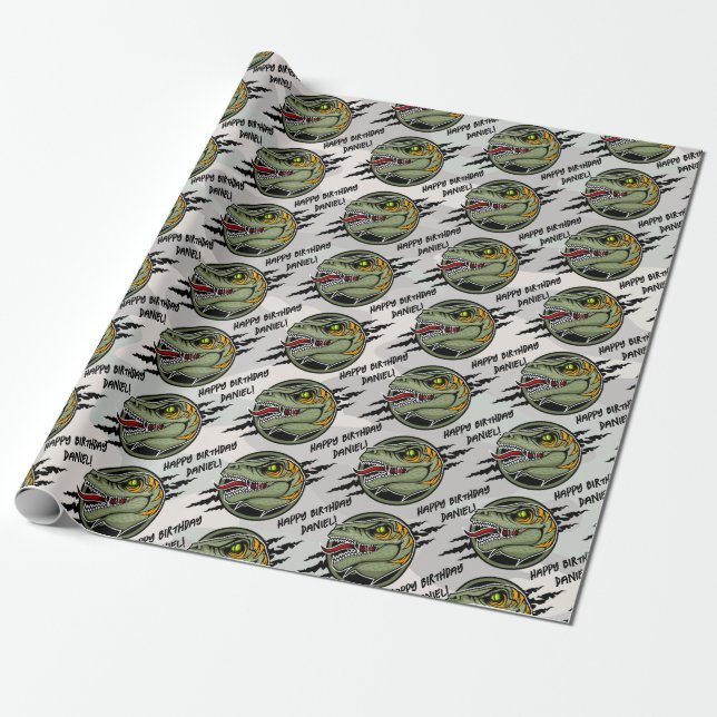 Dinosaur birthday raptor army camouflage scratch wrapping paper (Unrolled)