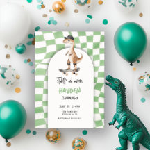 Dinosaur Birthday Retro T Rex Chequered