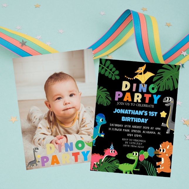 Dinosaur Birthday Simple First Birthday Baby Photo Invitation (Creator Uploaded)