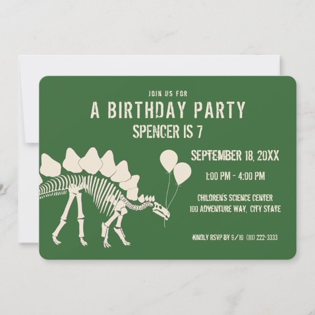 Dinosaur Birthday Stegosaurus with Balloons Invitation (Front)