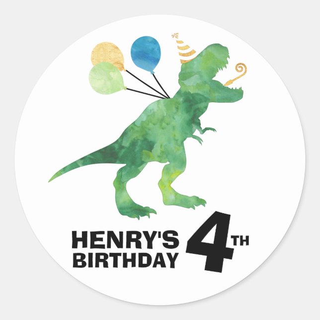 Dinosaur Birthday Stickers - Any Age - Add Name (Front)