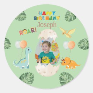 Dinosaur Birthday stickers- Custom Name  Classic Round Sticker