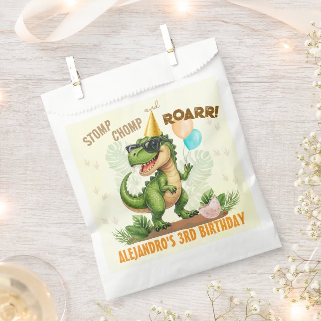 Dinosaur Birthday - Stomp Chomp Roar T-Rex Birthda Favour Bag (Clipped)