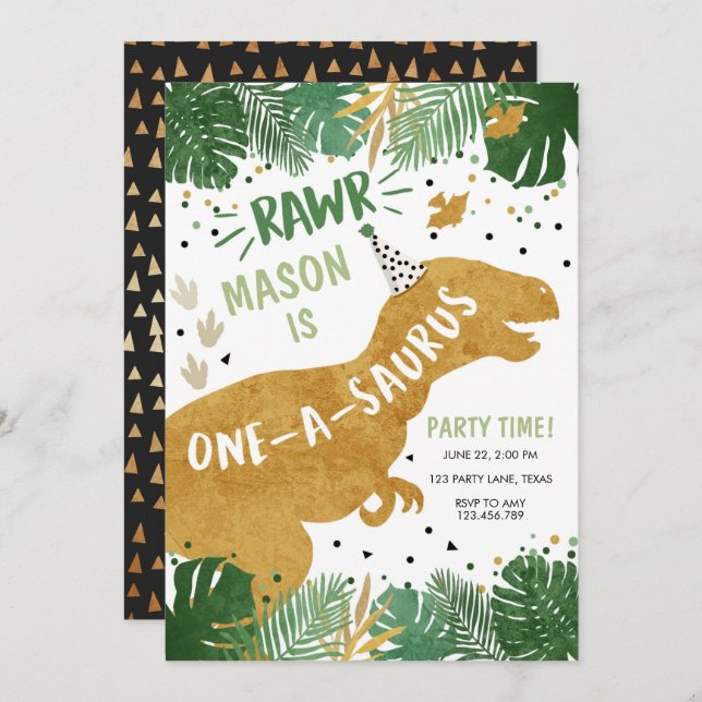 Dinosaur Birthday T-Rex Boy 1st First Birthday Invitation (Front/Back)