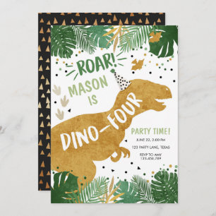 Dinosaur Birthday T-Rex Boy Four Dino Birthday Invitation