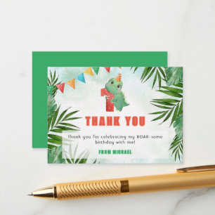 Dinosaur birthday thank you card - first birthday