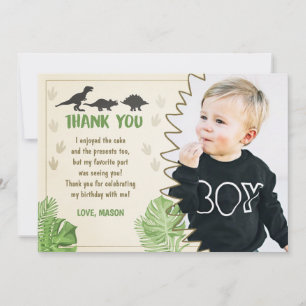 Dinosaur Birthday Thank You Card Party Boy Dino