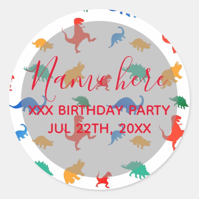 Dinosaur Birthday Thank you Classic Round Sticker (Front)