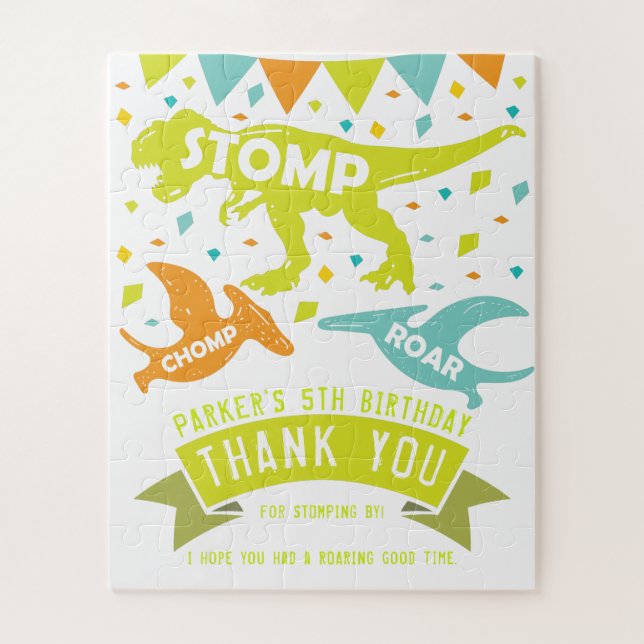Dinosaur Birthday Thank you Favors Jigsaw Puzzle (Vertical)