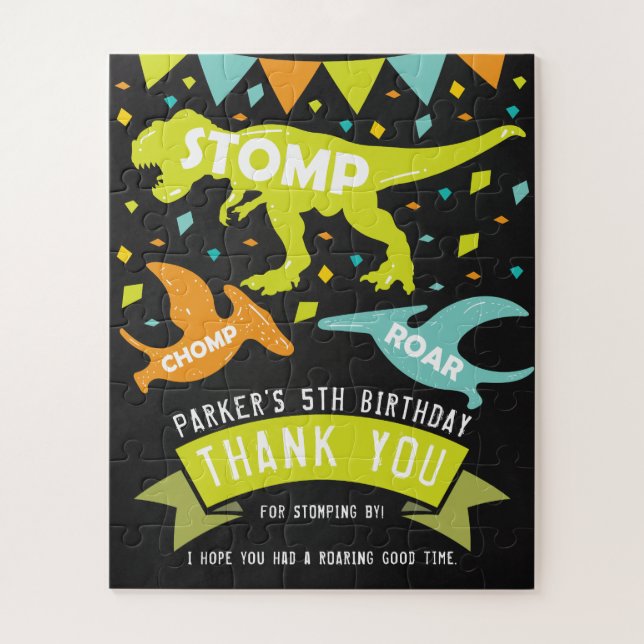 Dinosaur Birthday Thank you Favours Jigsaw Puzzle (Vertical)