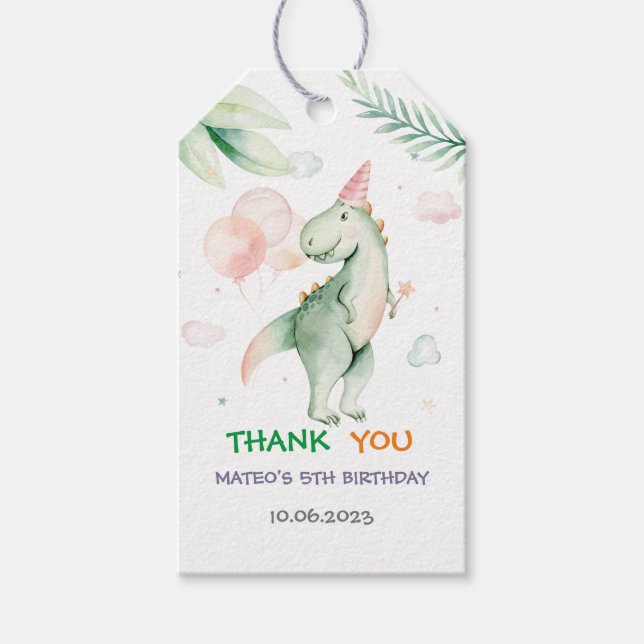  Dinosaur Birthday Thank You Gift Tags (Front)