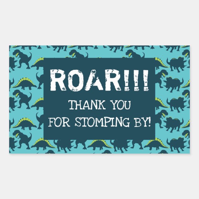 Dinosaur Birthday Thank You Stickers (Front)