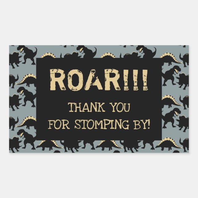 Dinosaur Birthday Thank You Stickers Gold (Front)