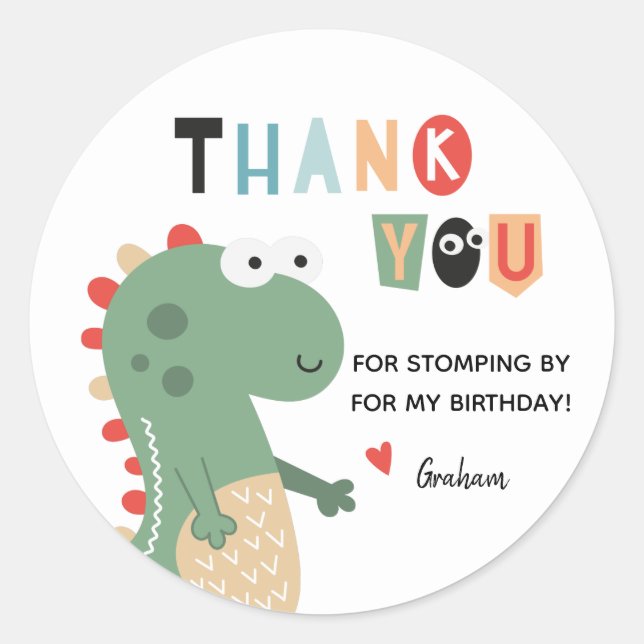 Dinosaur Birthday Thank Your Classic Round Sticker (Front)