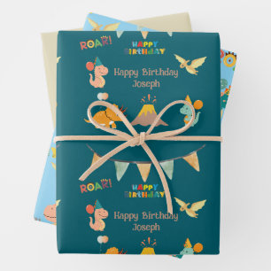 Dinosaur Birthday Theme – Custom Name & Photo Wrapping Paper Sheet