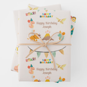 Dinosaur Birthday Theme – Custom Name & Photo Wrapping Paper Sheet