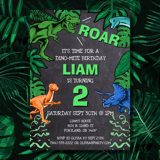 Dinosaur Birthday Trex Jurassic Chalkboard Party Invitation (Creator Uploaded)
