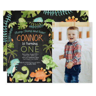 Dinosaur birthday with Photo Invitation