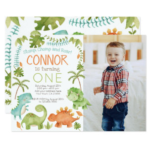 Dinosaur birthday with Photo Invitation