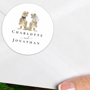 Dinosaur Black and White Wedding Personalized  Classic Round Sticker