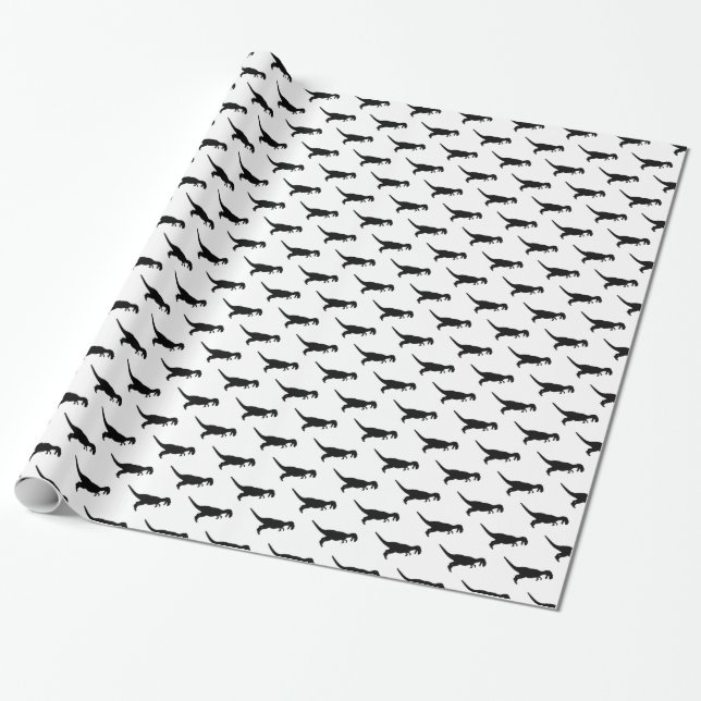 Dinosaur Black Wrapping Paper (Unrolled)