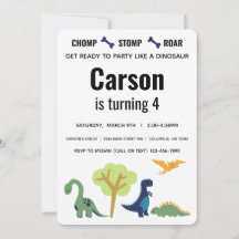 Dinosaur Blue and Green Birthday Party Invitation