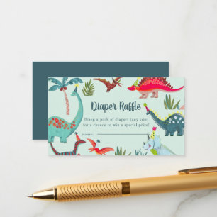 Dinosaur Blue Baby Shower Diaper Raffle Enclosure Card