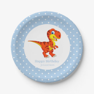 Dinosaur Blue Boy T Rex Party Paper Plate