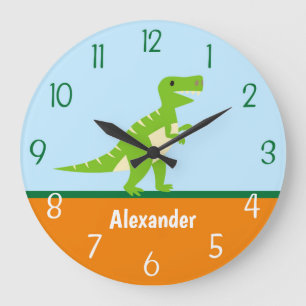 Dinosaur Blue Green Orange Wall Clock