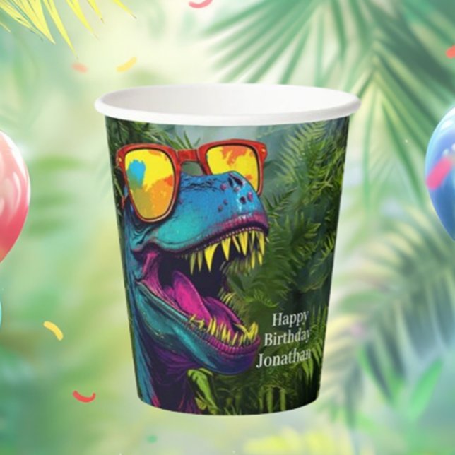 Dinosaur Blue Happy Birthday   Paper Cups (Celebrate your little one's special day with our Dinosaur Blue T-Rex )