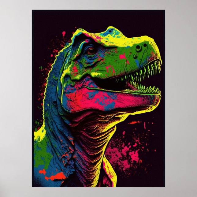 Dinosaur Blue T Rex Pink and Green Kids Poster (Front)