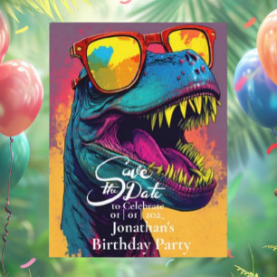 Dinosaur Blue T-Rex Save the date  Postcard