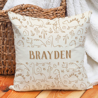 Dinosaur Boho Boy Name Dino Cute Beige Brown Tan Cushion