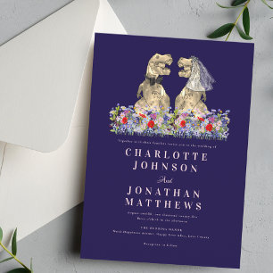 Dinosaur Boho Wildflower Navy Blue Blush Pink Invitation