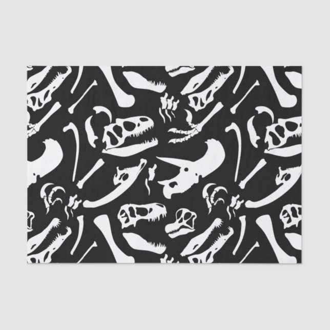 Dinosaur Bones (Black and White)  Tissue Paper (Front)