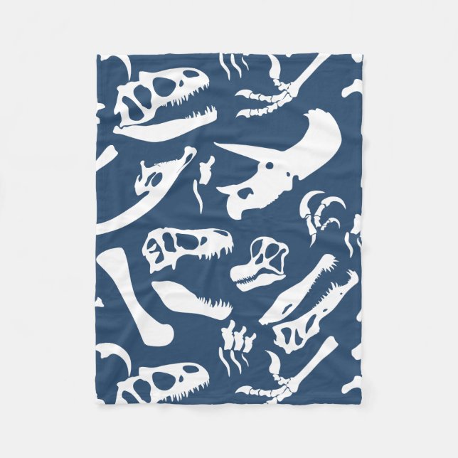 Dinosaur Bones (Blue) Fleece Blanket (Front)