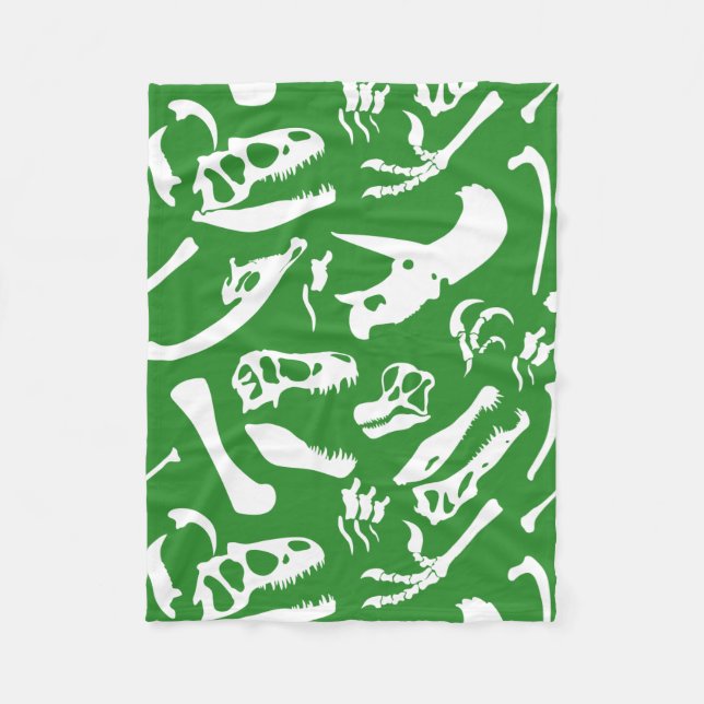 Dinosaur Bones (Green) Fleece Blanket (Front)
