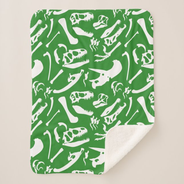 Dinosaur Bones (Green) Sherpa Blanket (Front)