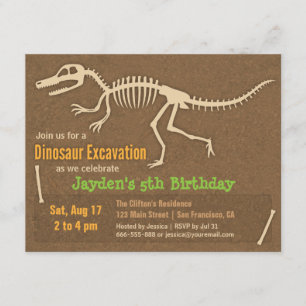 Dinosaur Bones Kids Birthday Party Invitations