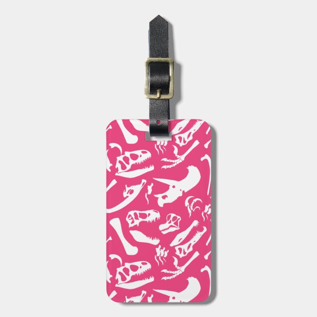 Dinosaur Bones (Pink) Luggage Tag (Front Vertical)