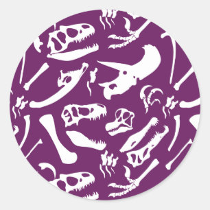 Dinosaur Bones (Purple) Classic Round Sticker