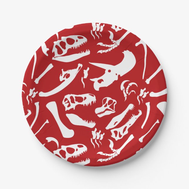 Dinosaur Bones (Red) Paper Plate (Front)