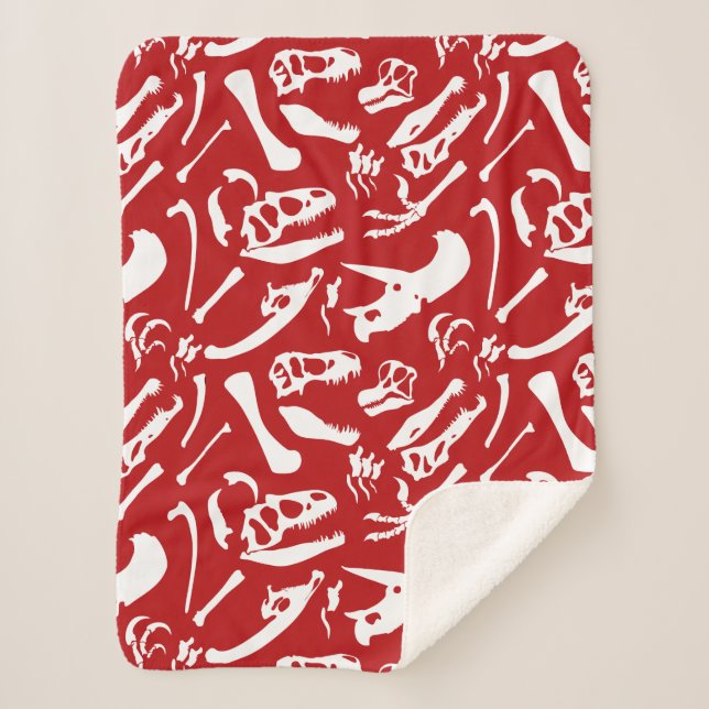 Dinosaur Bones (Red) Sherpa Blanket (Front)