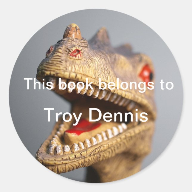 Dinosaur bookplate classic round sticker (Front)