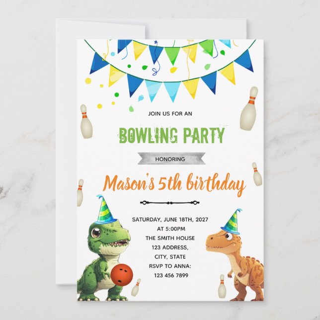 Dinosaur Bowling birthday invitation (Front)