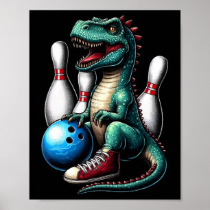 Dinosaur Bowling Ll Graphic Funny Dino Bowler Kids Poster