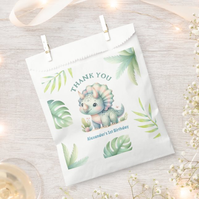 Dinosaur Boy 1st Birthday Cute Dino Tropical Favour Bag (Clipped)